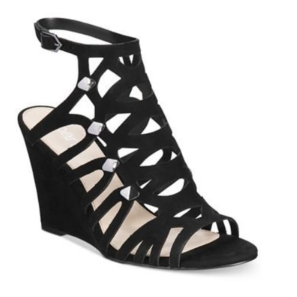 Bar III Black Strappy Cutout Wedge Sandals